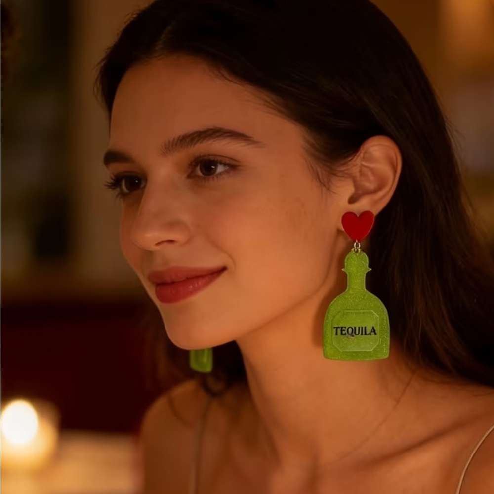 Quirky Heart and Bottle Dangle Earrings